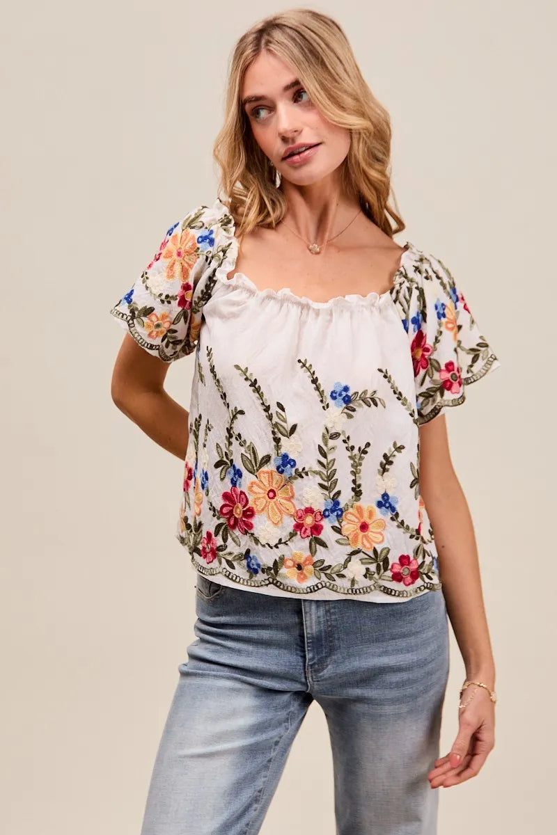 Dames Blouse met Bloemenborduursel en Off-Shoulder Stijl 8