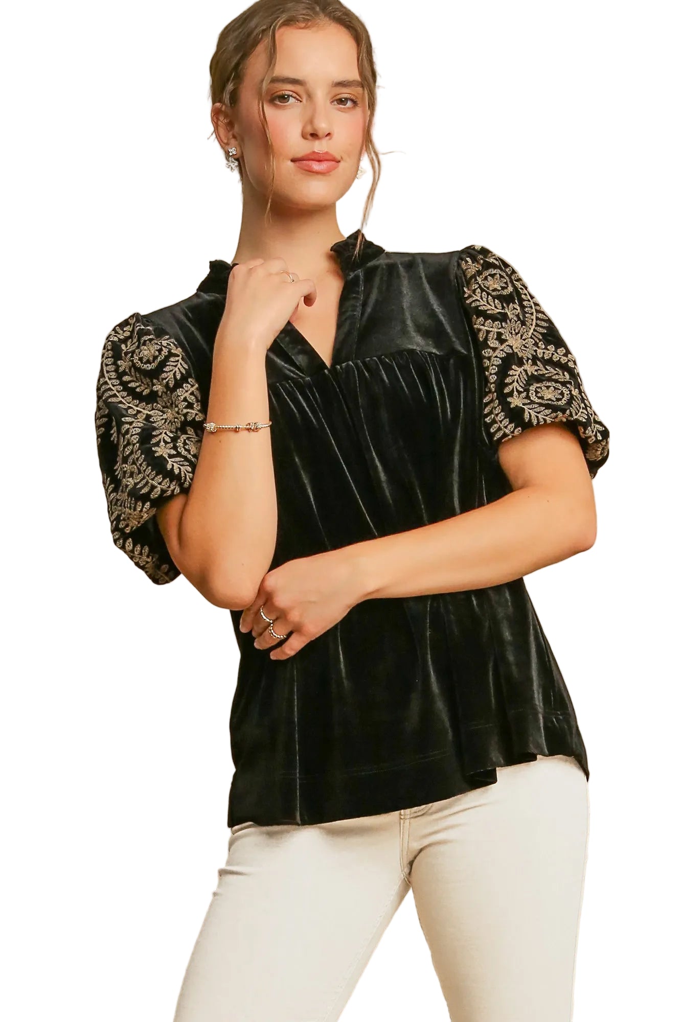Dames Blouse met Borduurwerk en Fluweel 0