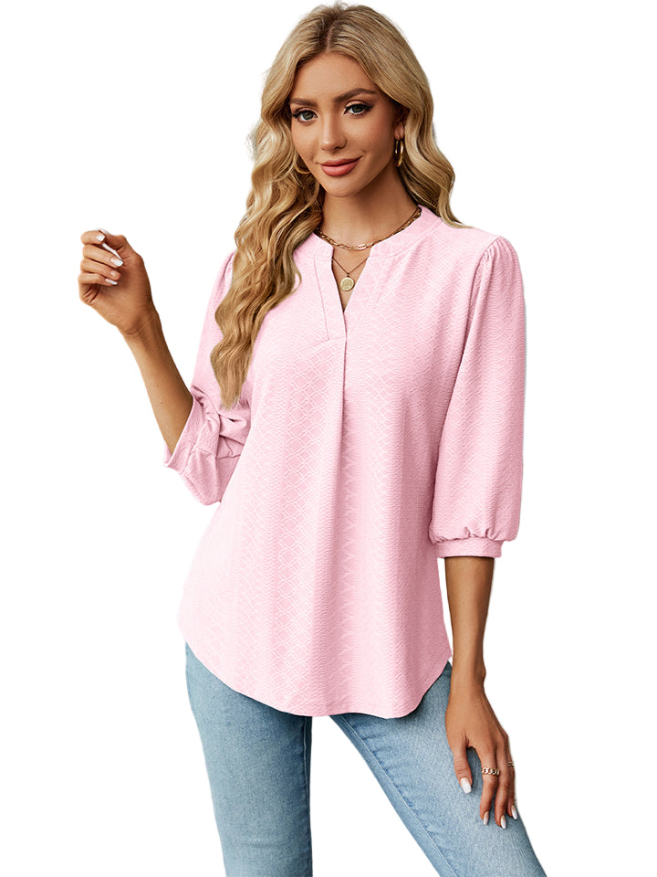 Dames Blouse met Notch Hals en Driekwart Mouwen 0