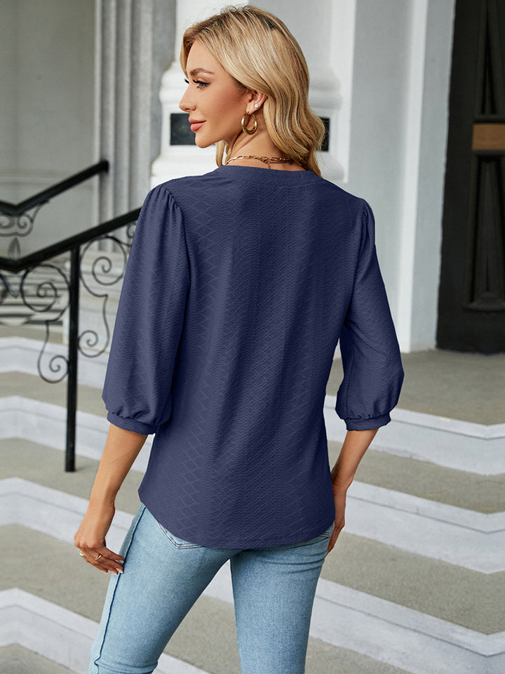 Dames Blouse met Notch Hals en Driekwart Mouwen 7