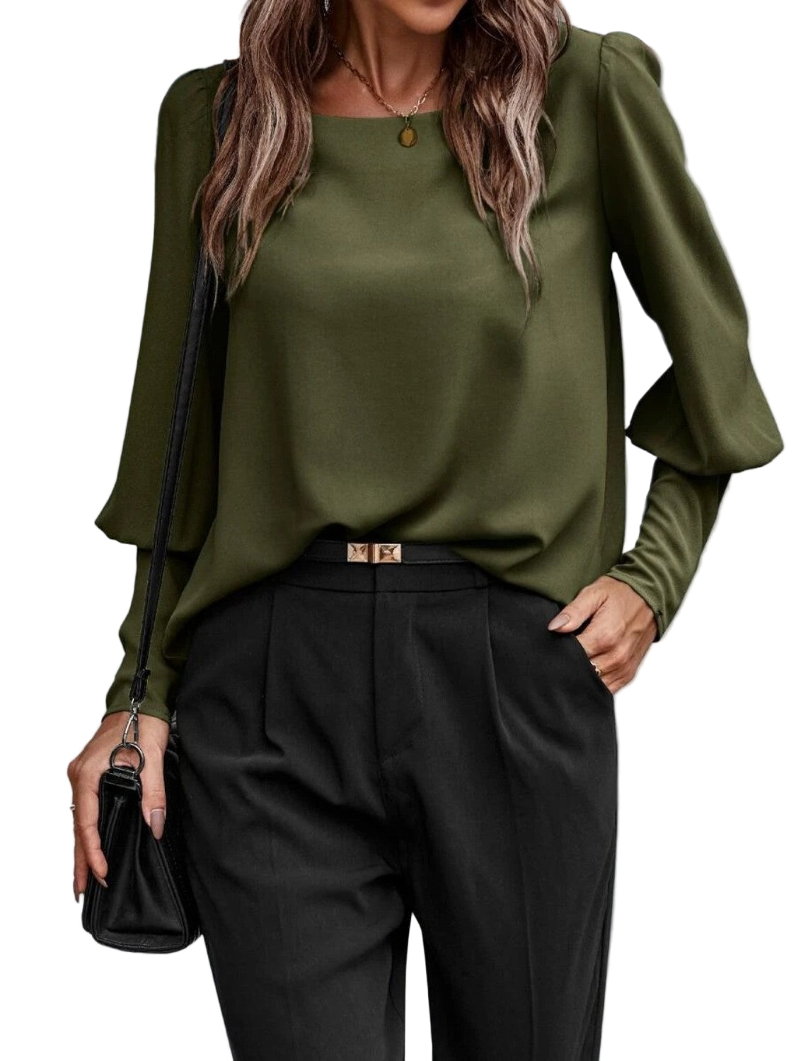 Dames Blouse met Ronde Hals en Lantaarnmouwen van Polyester 0