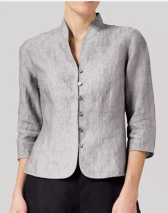 Dames Blouse met Stehkragen en Chambray Design 1