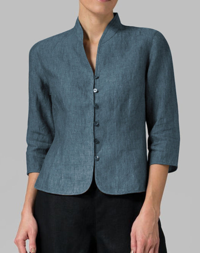 Dames Blouse met Stehkragen en Chambray Design 2