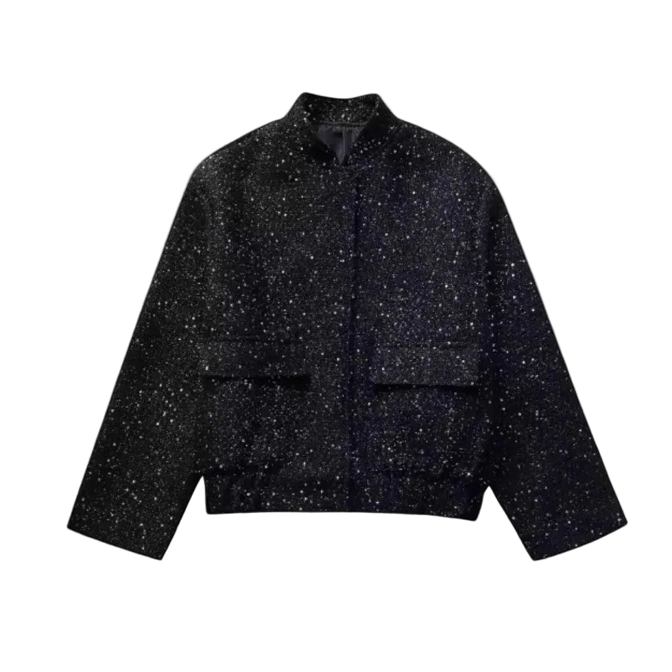 Dames Bomberjack Met Pailletten Cropped Design 0