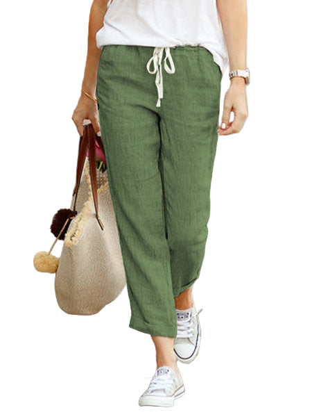 Dames Broek Relaxed Fit Met Touwtjes Taille Volledige Lengte Casual 4