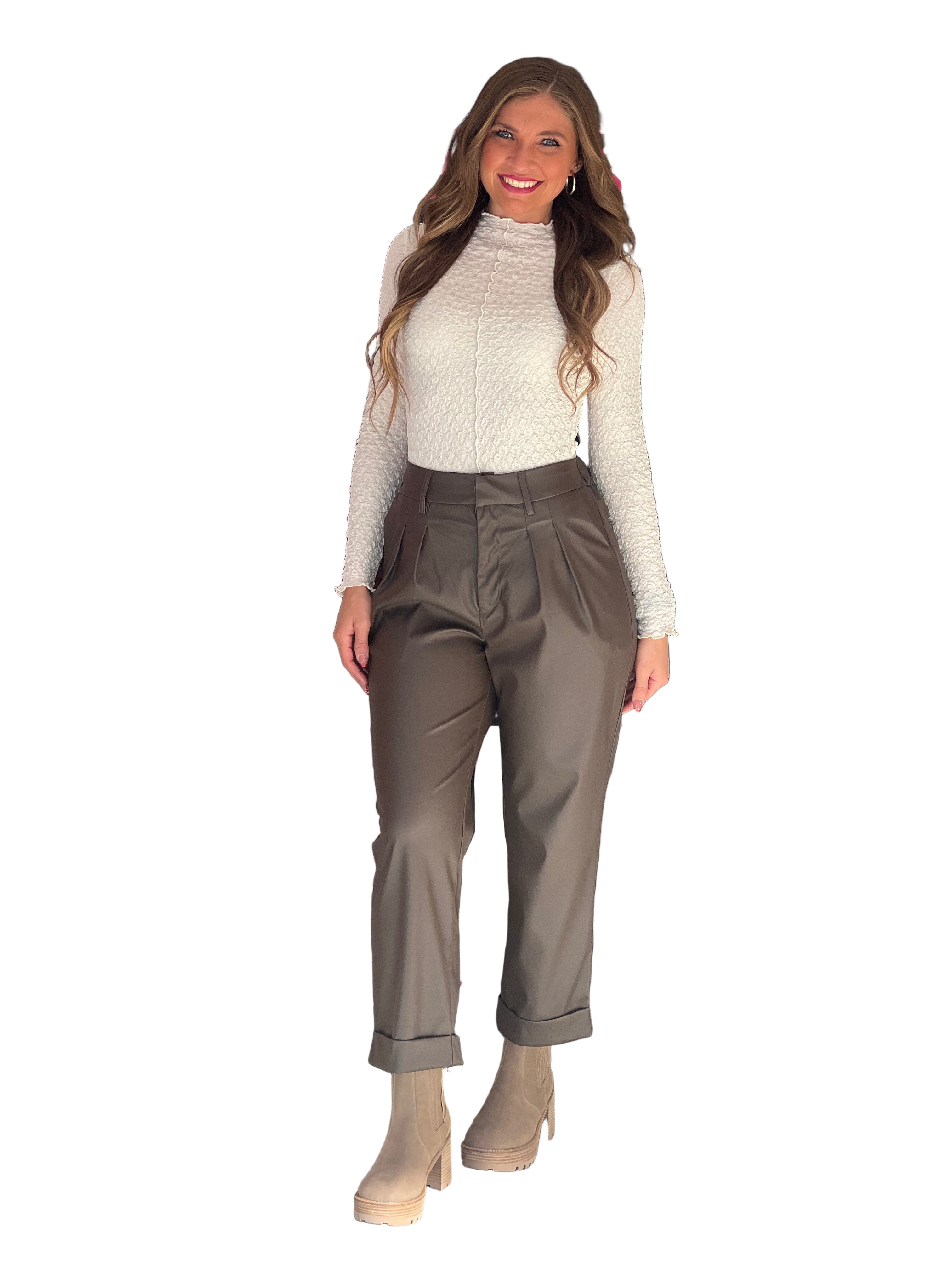 Dames Broek van Vegan Leer met Plissé Voorkant 0