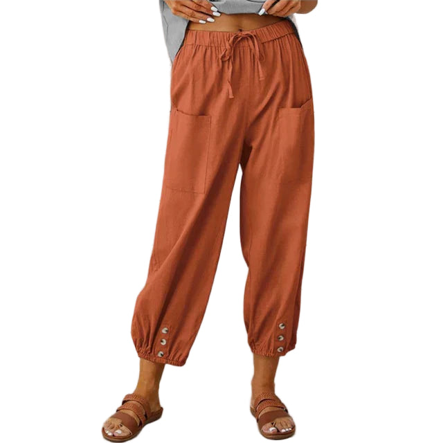 Dames Casual Broek Losse Pasvorm Ademend Mengsel Met Touwsluiting En Enkel Lengte 8