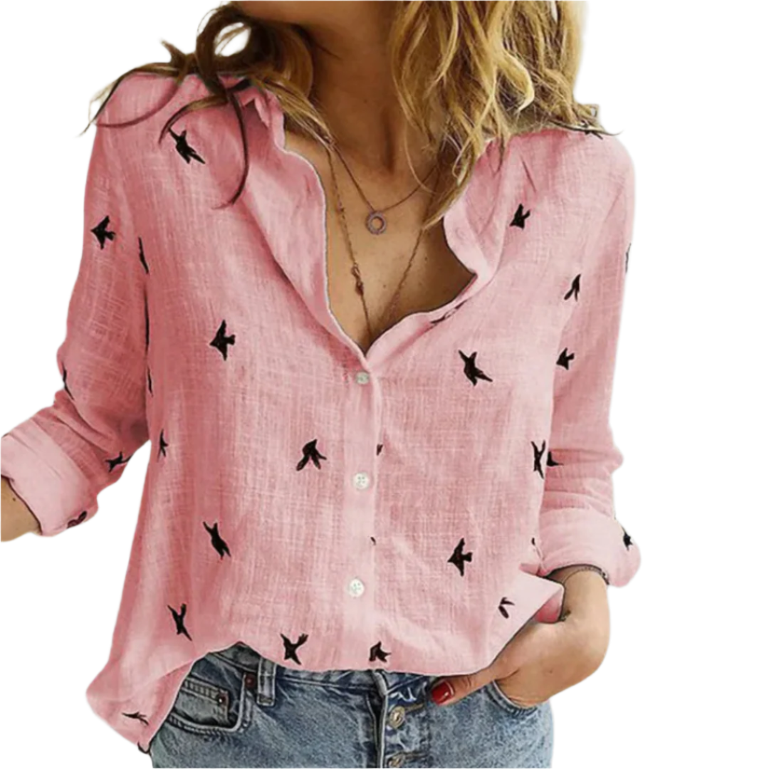 Dames Chemise Boutonnée Vogelprint Katoen Casual Fit 0