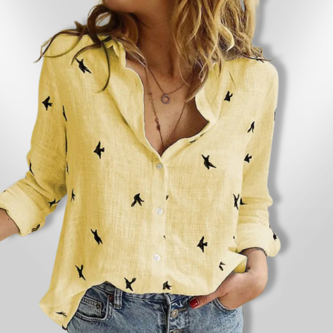 Dames Chemise Boutonnée Vogelprint Katoen Casual Fit 4