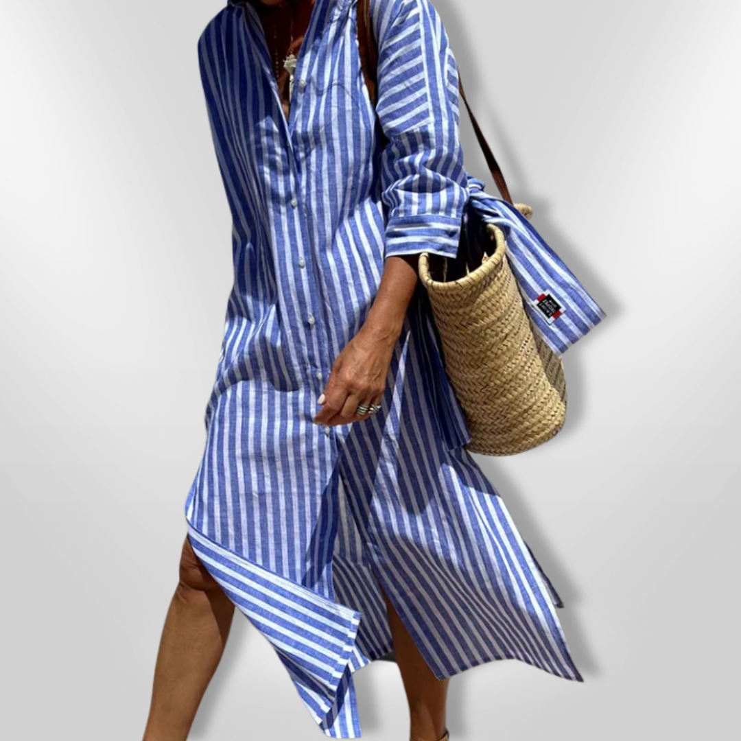 Dames Chemise Jurk Gestreept Lichtgewicht Katoen Zomerjurk 5