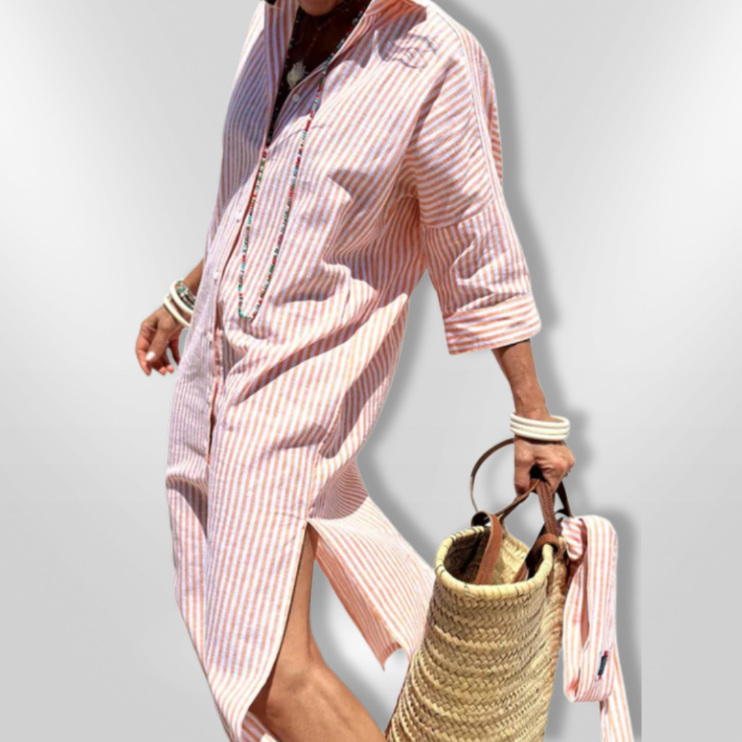 Dames Chemise Jurk Gestreept Lichtgewicht Katoen Zomerjurk 6