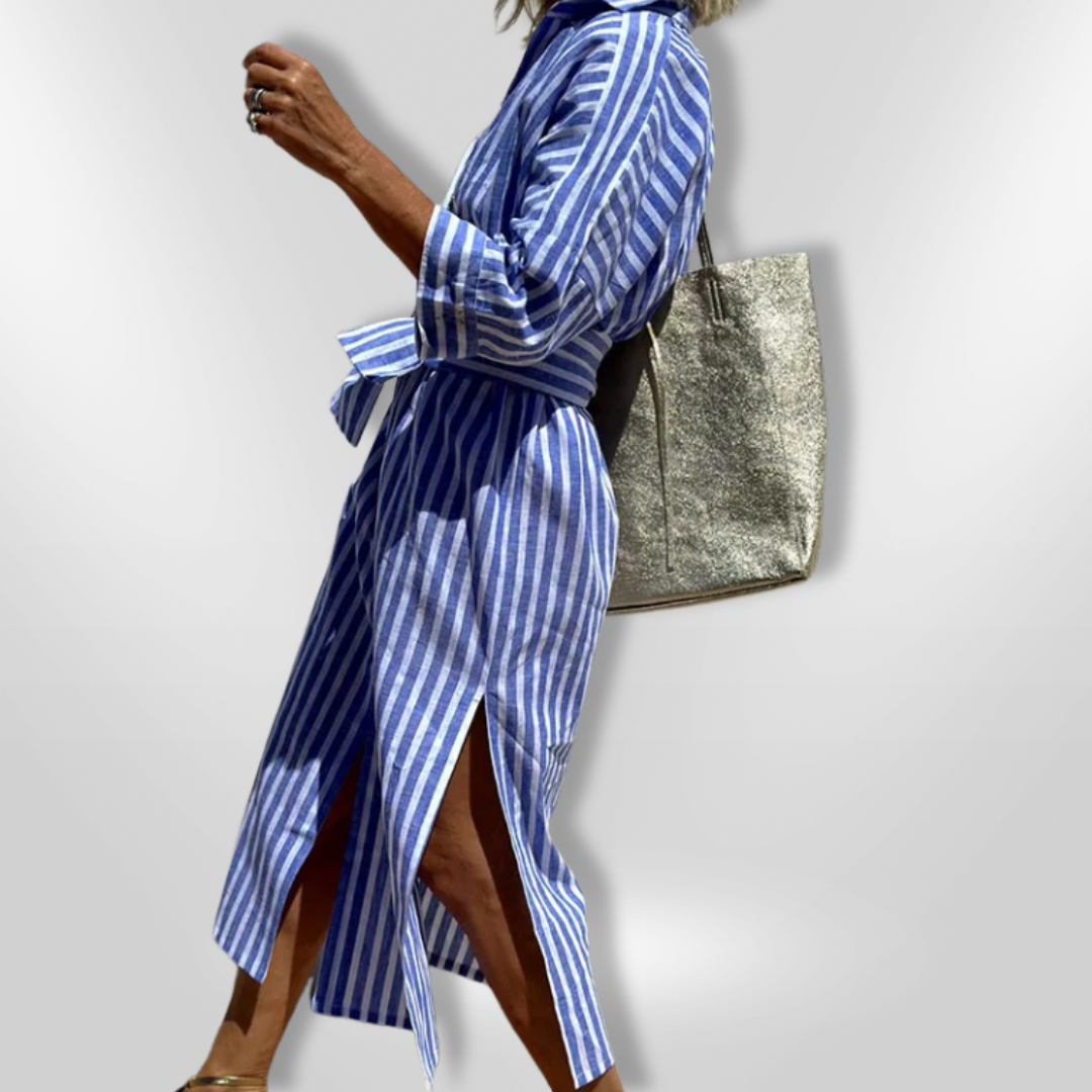 Dames Chemise Jurk Gestreept Lichtgewicht Katoen Zomerjurk 7