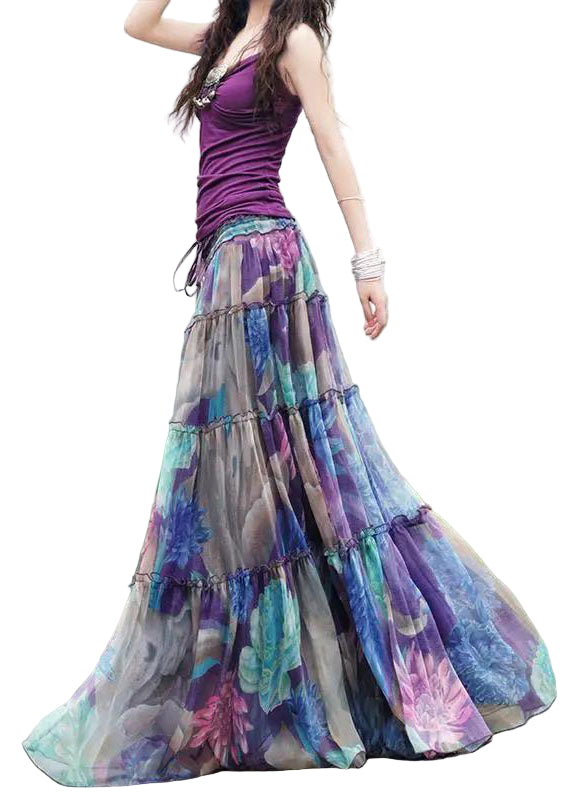 Dames Chiffon Rok met Trekkoord en Patchwork Print 0