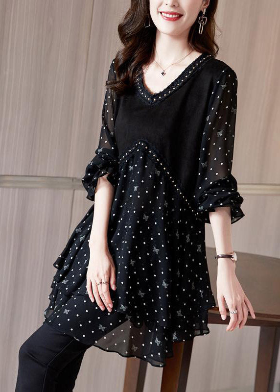 Dames Chiffon Top met V-hals en Gelaagd Ontwerp 0