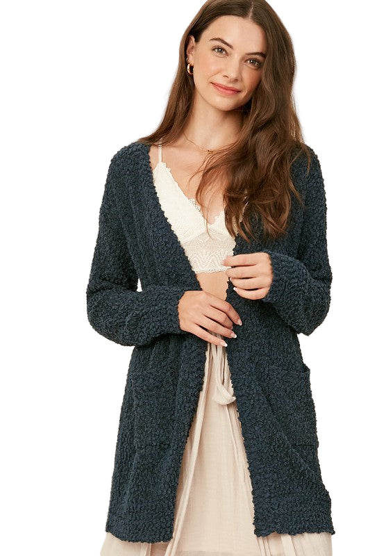 Dames Chunky Open Cardigan Met Popcorn Textuur 0
