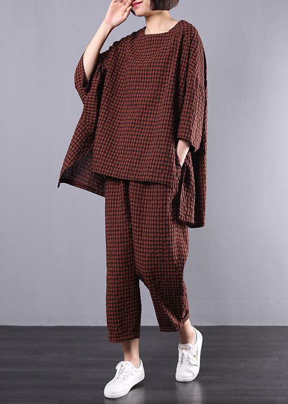 Dames Co Ord Set Vintage Geruit Blouse en Broek Outfit 1