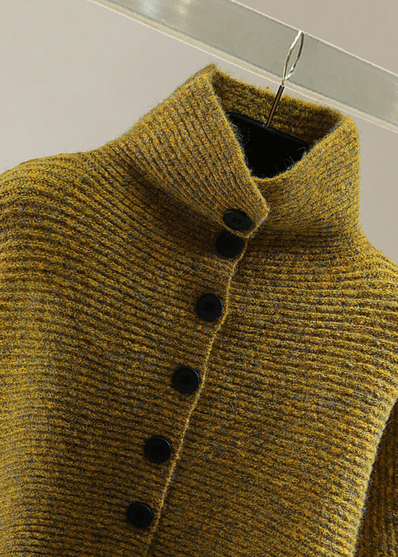 Dames Coltrui Met Knoop en Vleermuismouwen, Trendy Gebreid Design 4