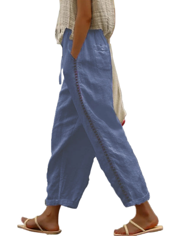 Dames Cropped Broek van Katoen en Linnen met Stiksels 3