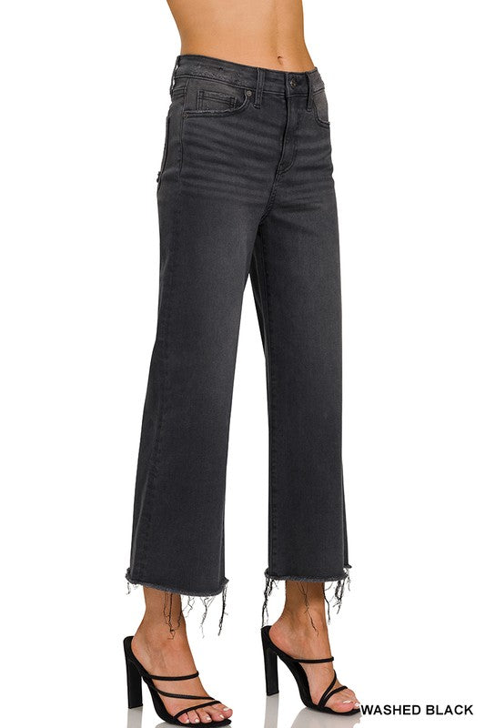 Dames Cropped Jeans Hoge Taille Katoenmix Gewassen Zwart 1