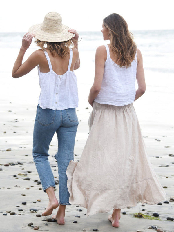 Dames Cropped Top Retro Linnen Halter voor Vakantie 3