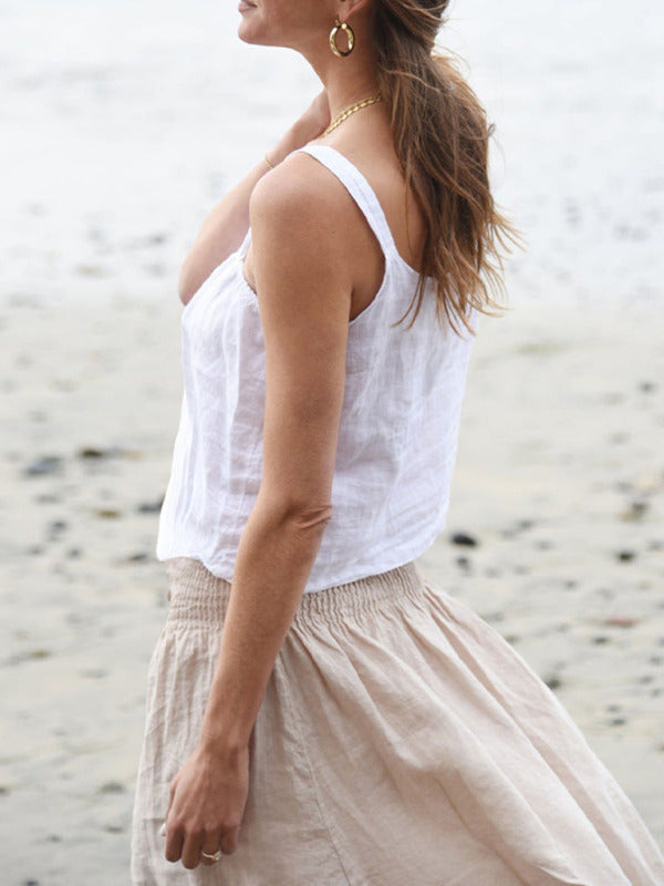 Dames Cropped Top Retro Linnen Halter voor Vakantie 4