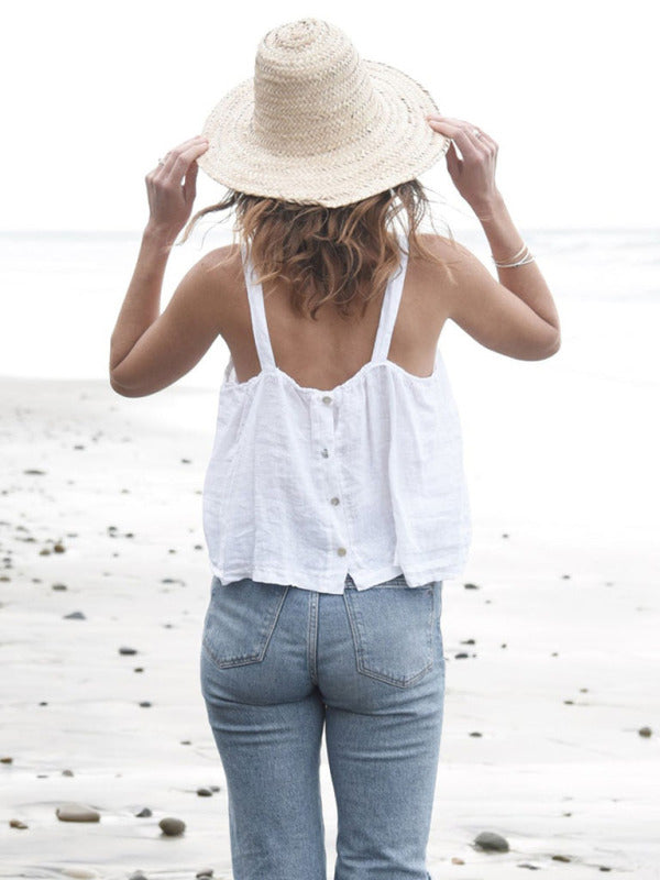 Dames Cropped Top Retro Linnen Halter voor Vakantie 6
