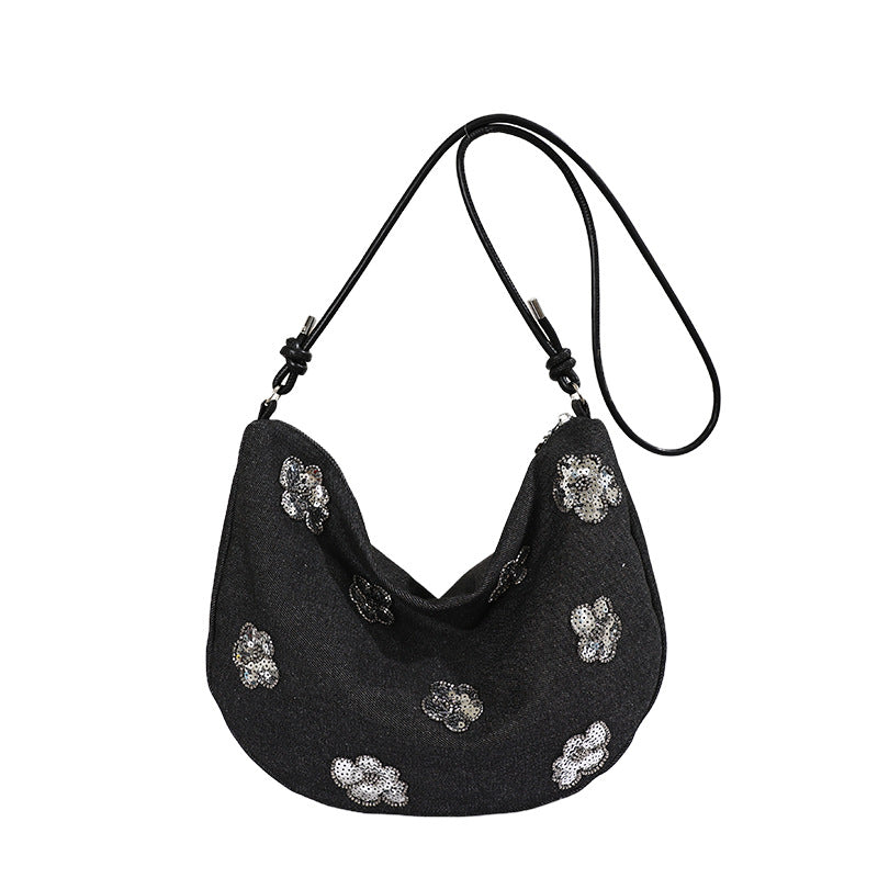 Dames Denim Handtas met Bloemenversiering 5