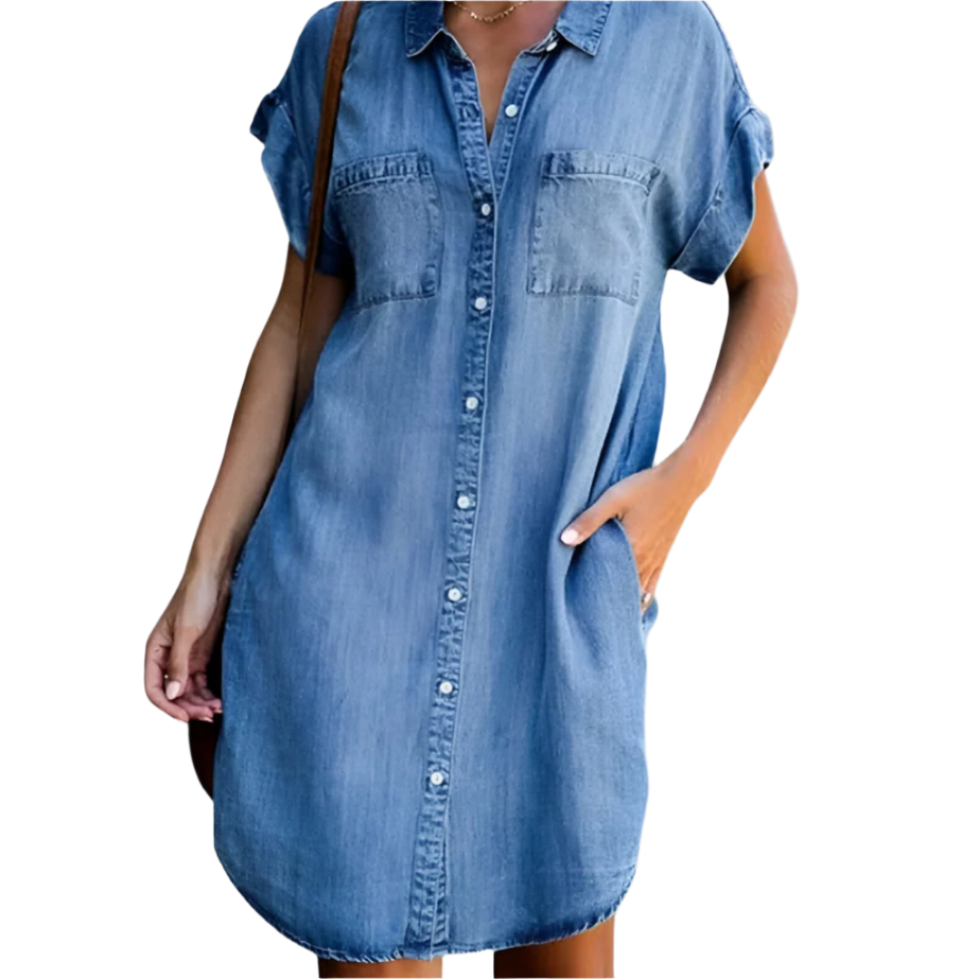 Dames Denim Jurk Casual Met Knopen Ademend Zomerjurkje 0