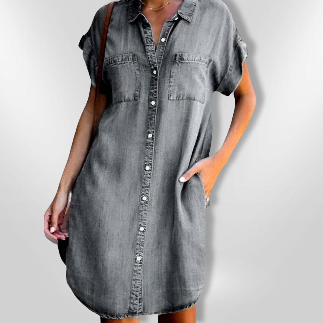 Dames Denim Jurk Casual Met Knopen Ademend Zomerjurkje 5