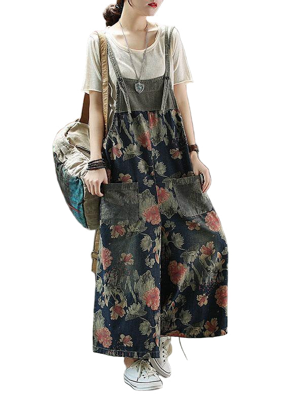 Dames Denim Romper Met Print en Zakjes 0