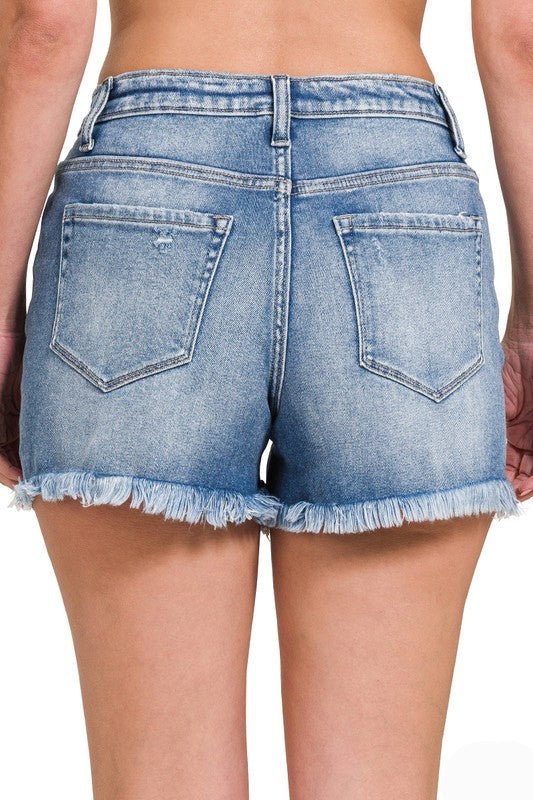 Dames Denim Shorts Met Raw Frayed Hem 2