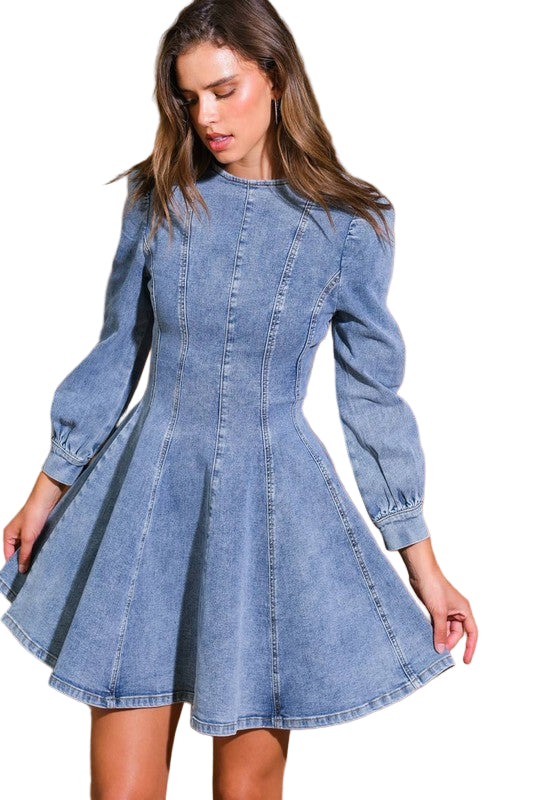 Dames Denim Skater Mini Jurk 0