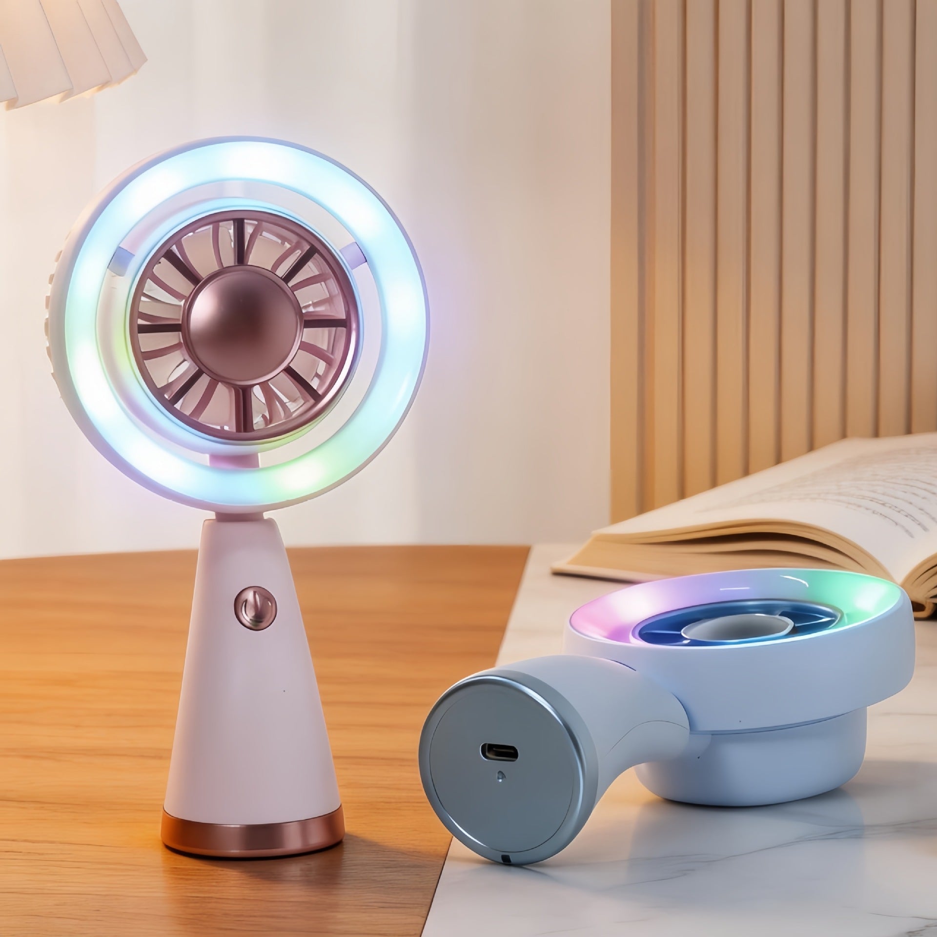 Dames Draagbare Handventilator met RGB-Verlichting Modern Design 4