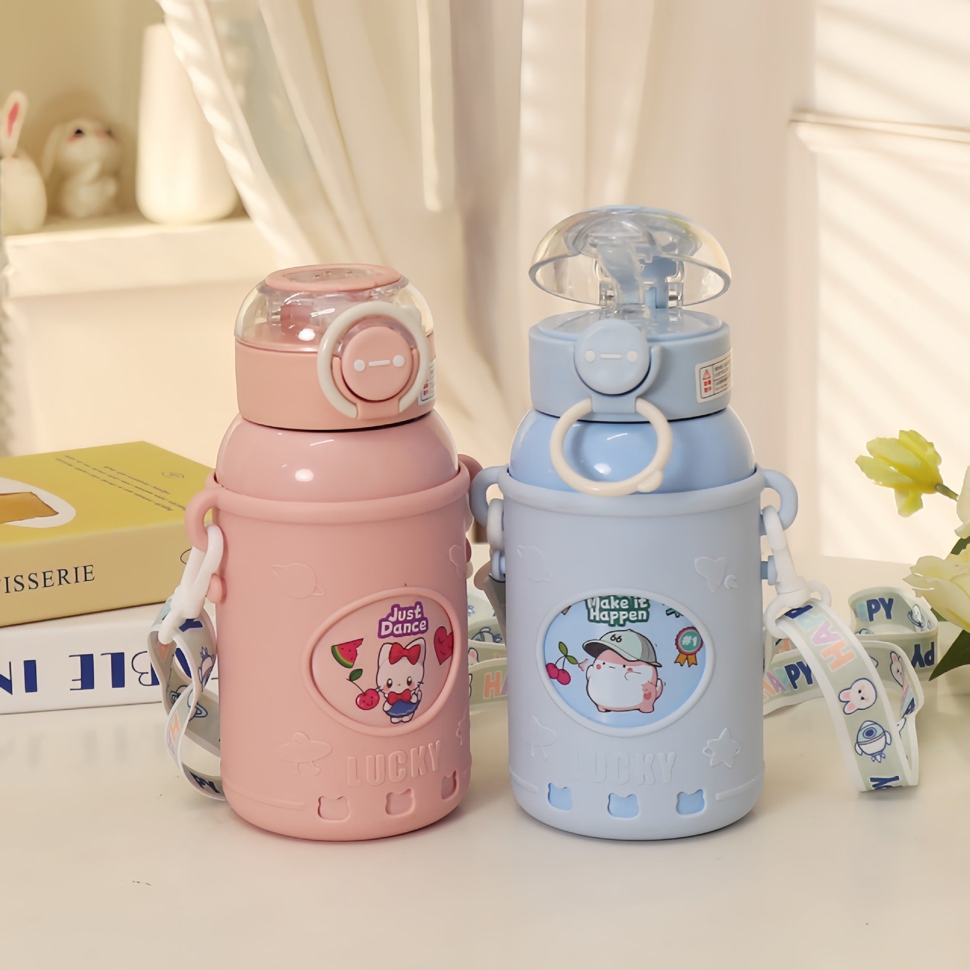 Dames Drinkfles Geïsoleerd Panda Ontwerp Met Draagriem 1