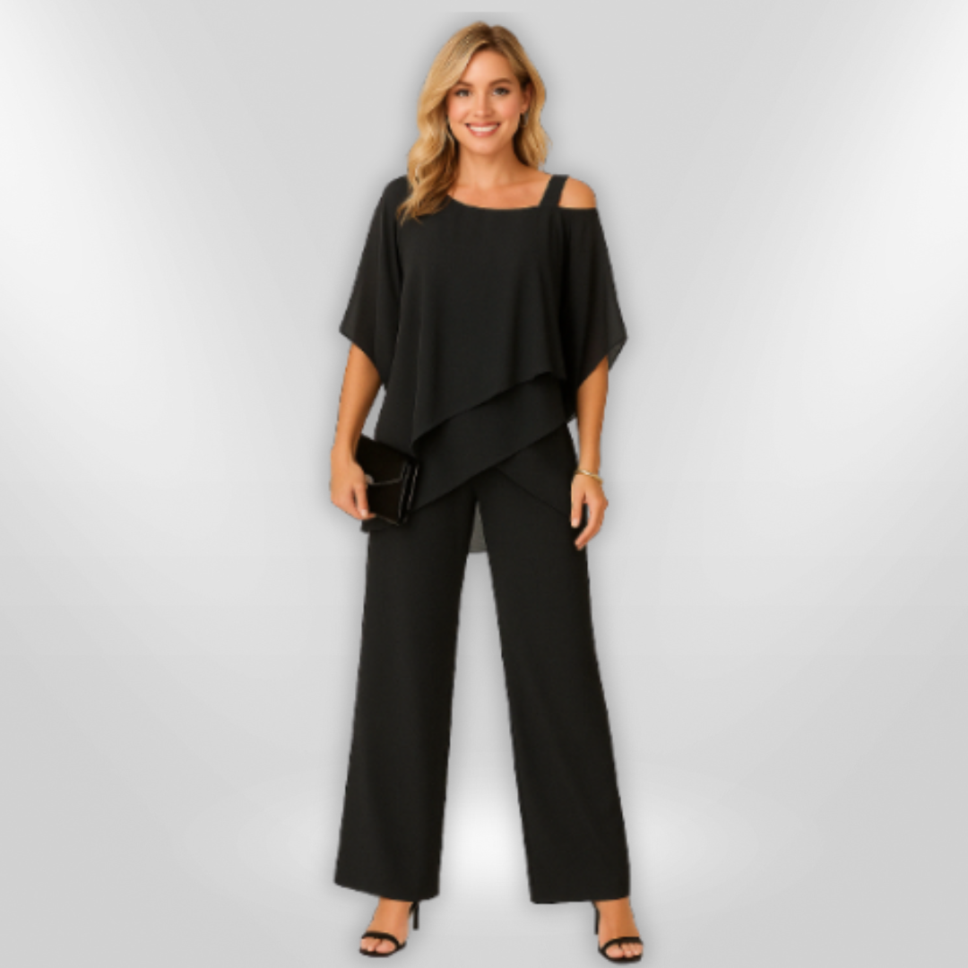 Dames Elegant Set Asymmetrisch Top en Brede Broek 1