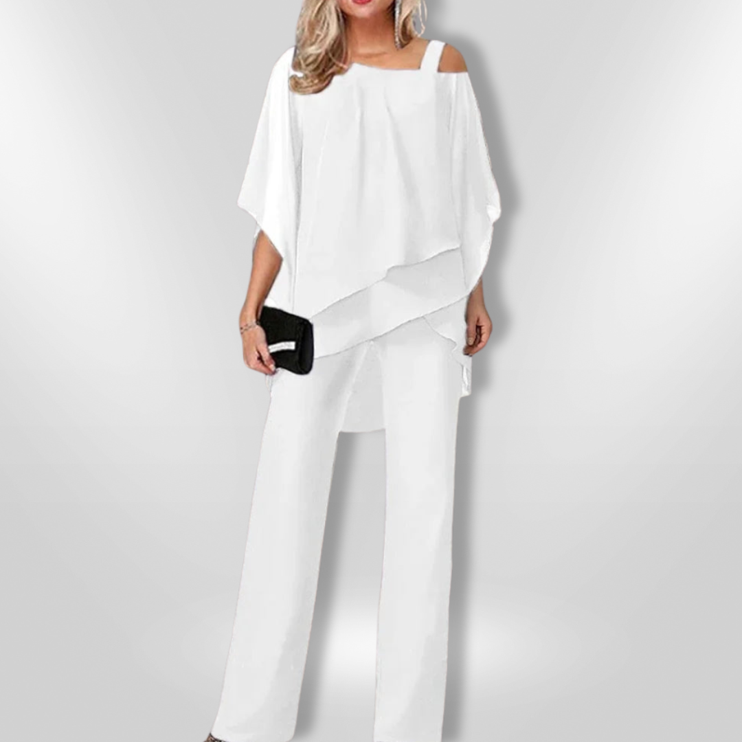 Dames Elegant Set Asymmetrisch Top en Brede Broek 4