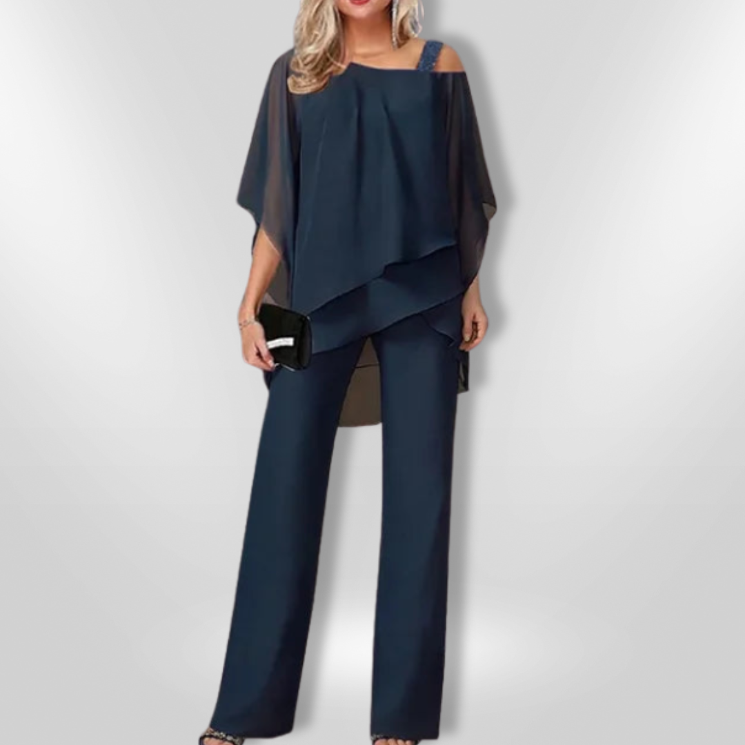 Dames Elegant Set Asymmetrisch Top en Brede Broek 5