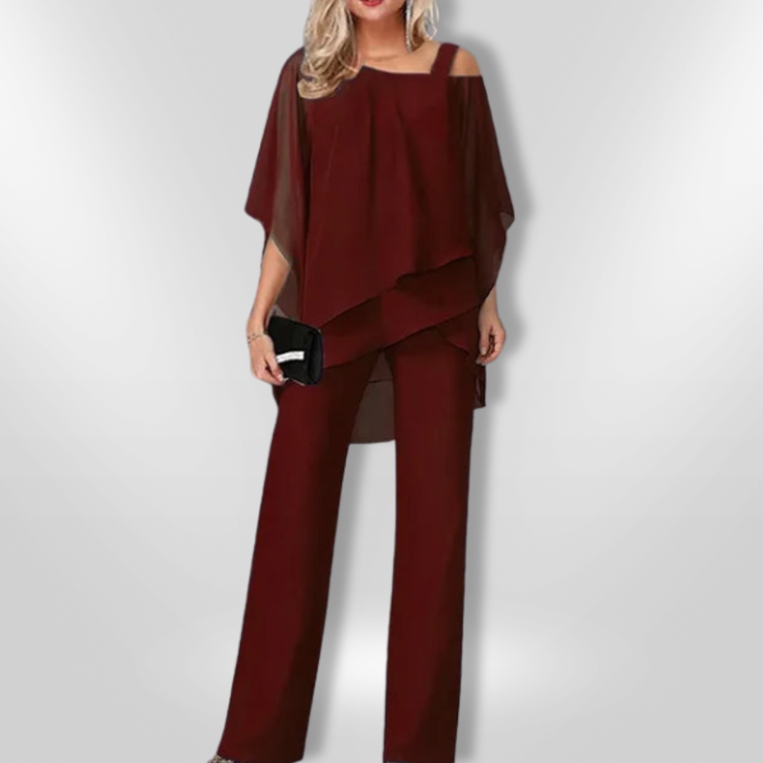 Dames Elegant Set Asymmetrisch Top en Brede Broek 6