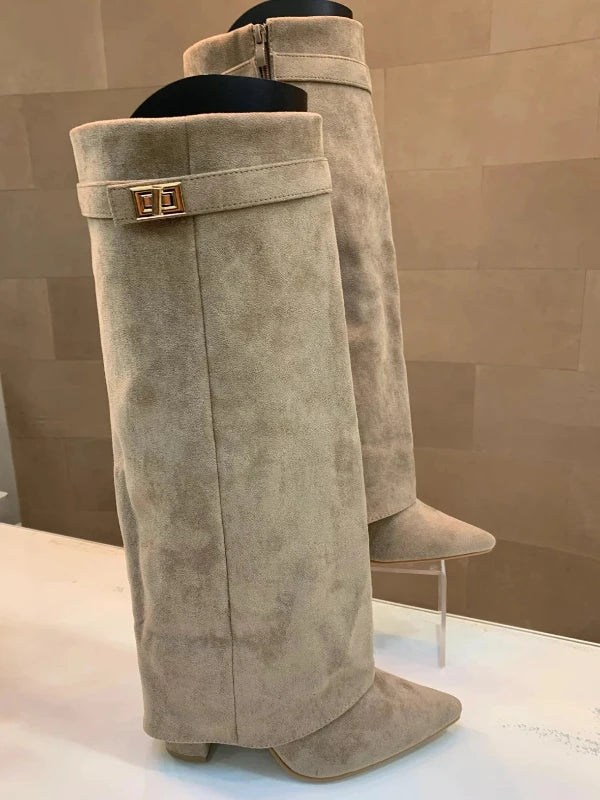 Dames Enkellaarsjes Met Blokhak PU en Katoen 6