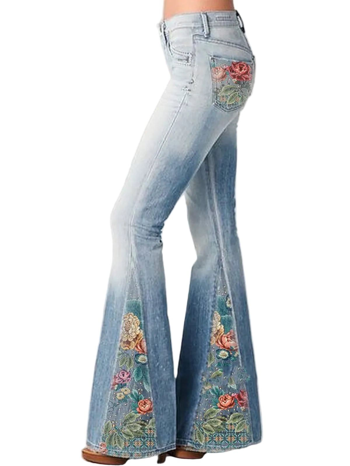 Dames Flared Jeans Met Bloemenprint 0