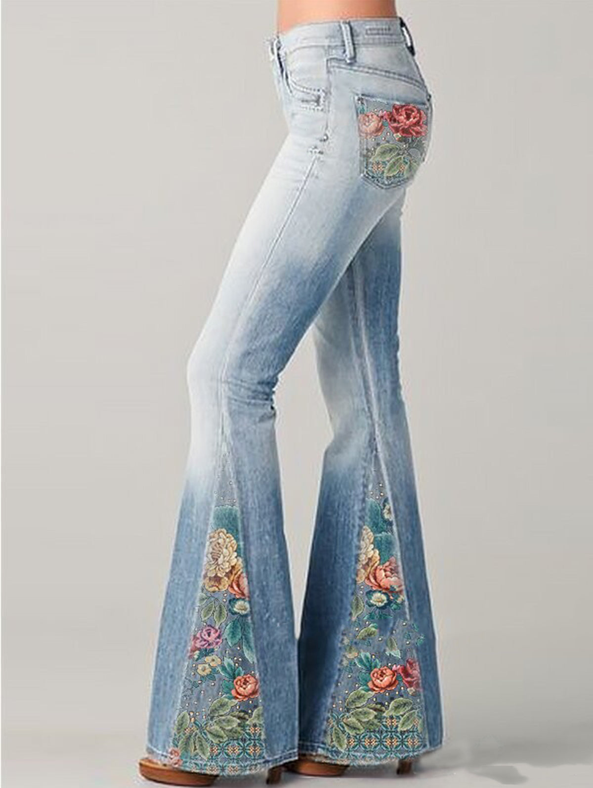 Dames Flared Jeans Met Bloemenprint 1