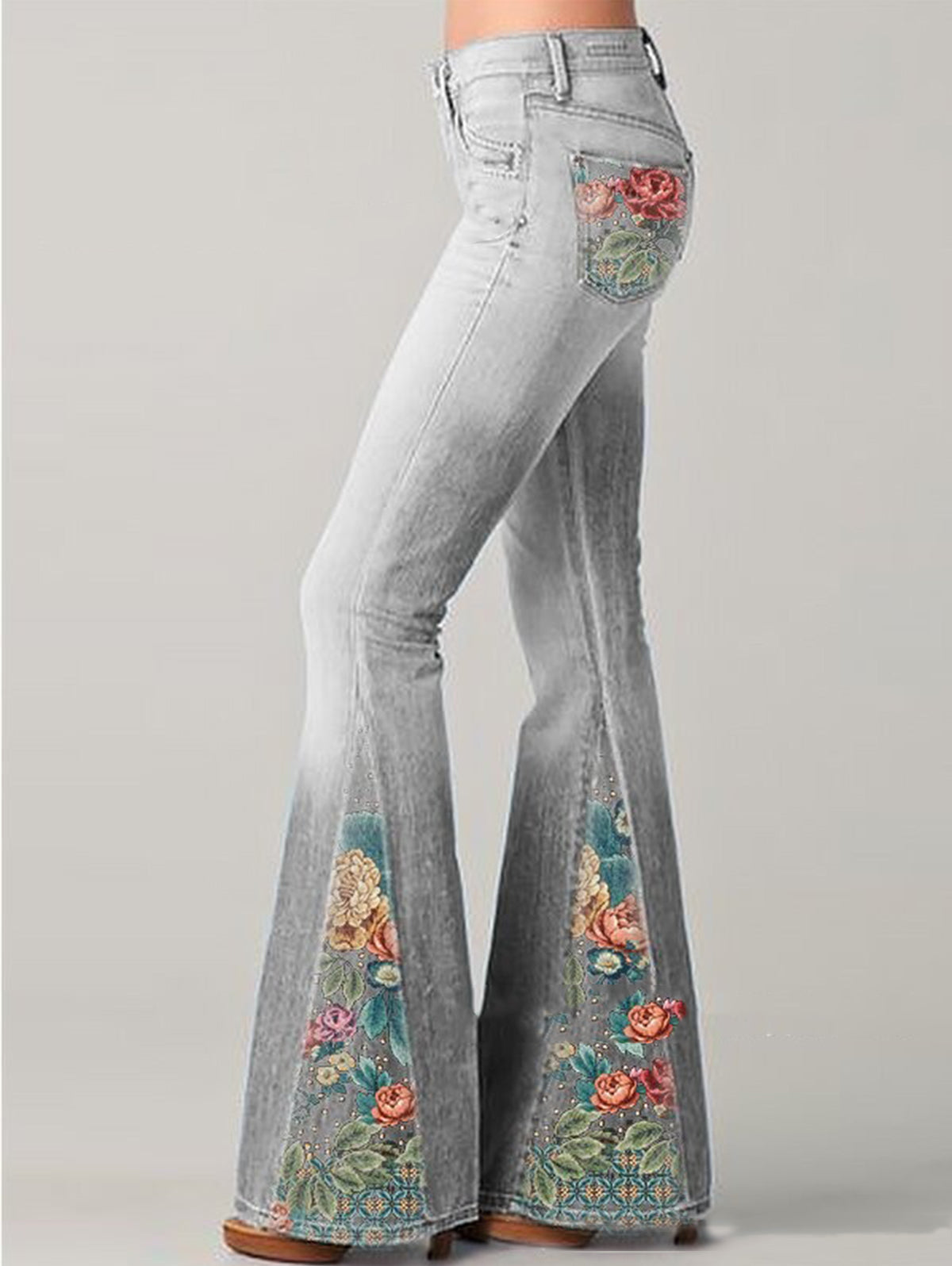 Dames Flared Jeans Met Bloemenprint 7