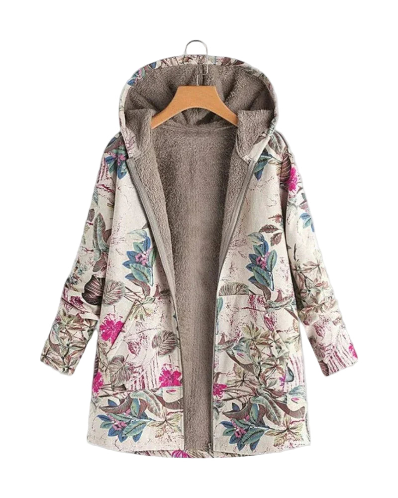 Dames Fleecejack met Capuchon en Bloemenprint 0