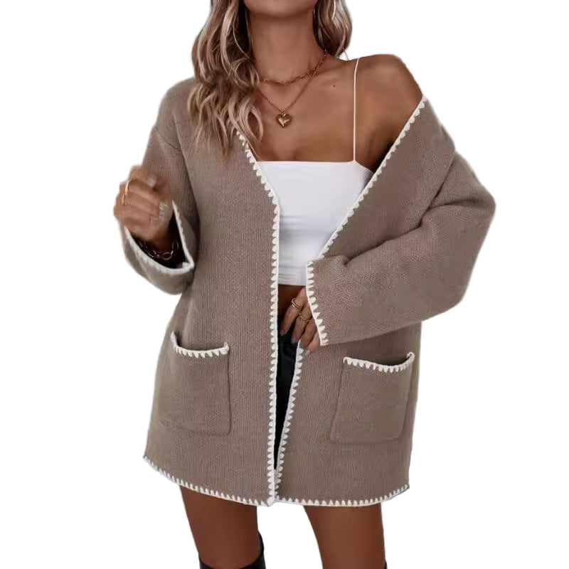 Dames Gebreide Cardigan – Oversized Pasvorm – Open Voorzijde – Ribbelafwerking – Praktische Zakken 0
