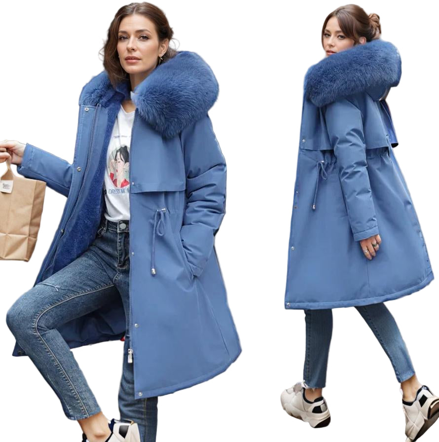 Dames Gequiltte Jas met Faux Fur Kap en Waterafstotende Afwerking 0