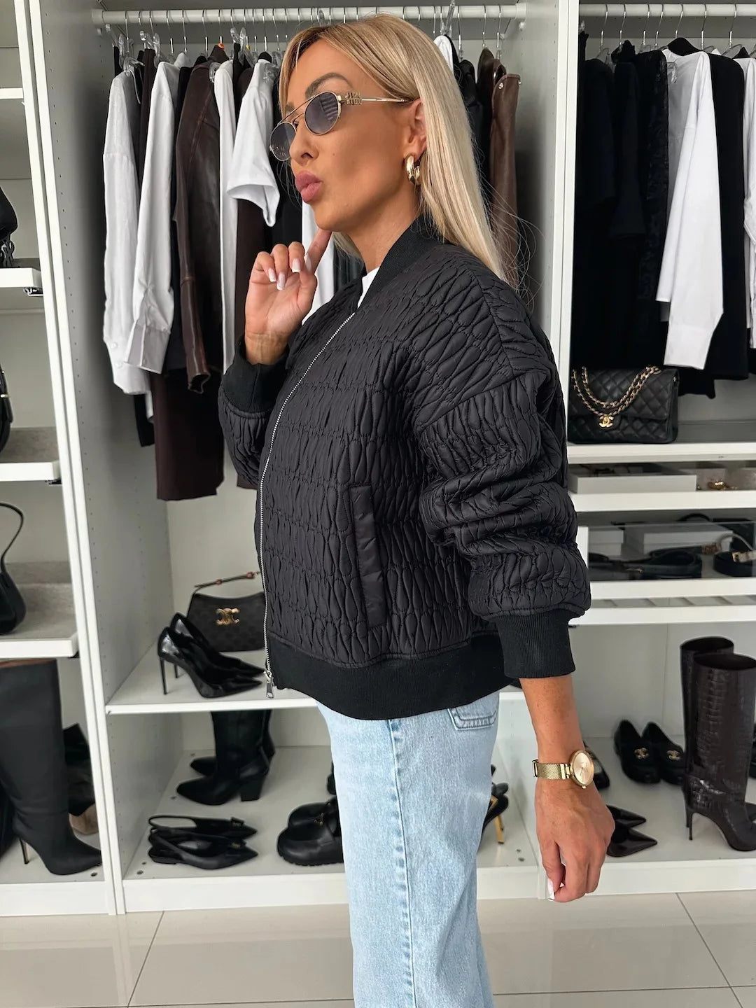 Dames Gewatteerd Bomberjack met Rits en Ribbelafwerking 10