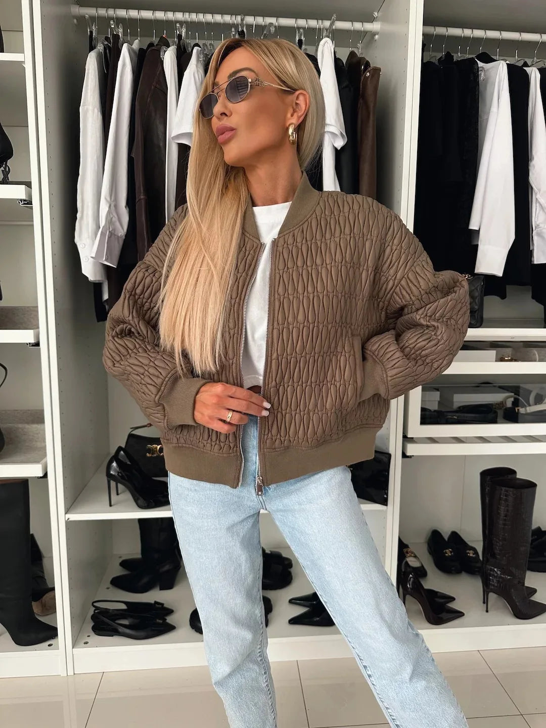 Dames Gewatteerd Bomberjack met Rits en Ribbelafwerking 5