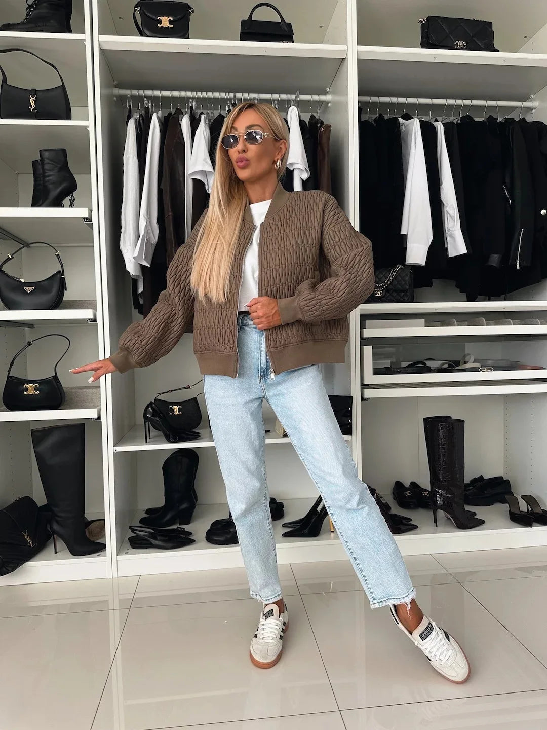 Dames Gewatteerd Bomberjack met Rits en Ribbelafwerking 6