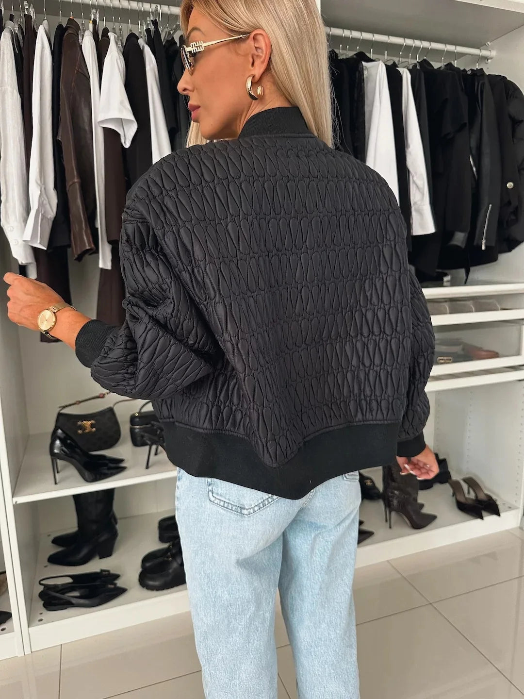 Dames Gewatteerd Bomberjack met Rits en Ribbelafwerking 7