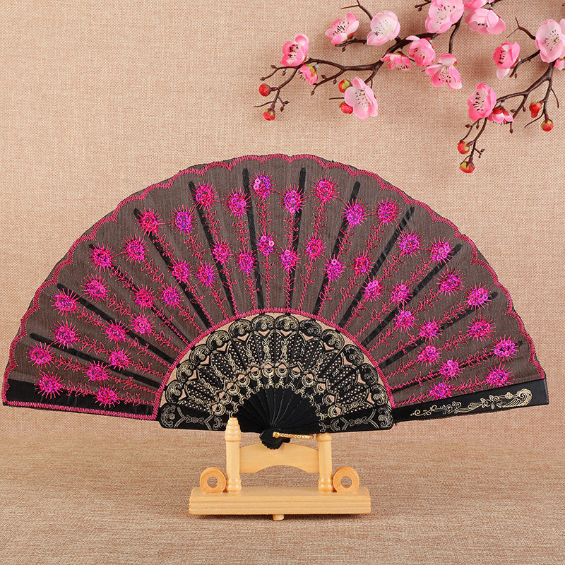 Dames Handgemaakte Ventilator Met Bloemenmotief 12